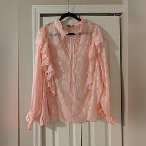Eloquii Soft Pink Ruffle Sleeve Blouse